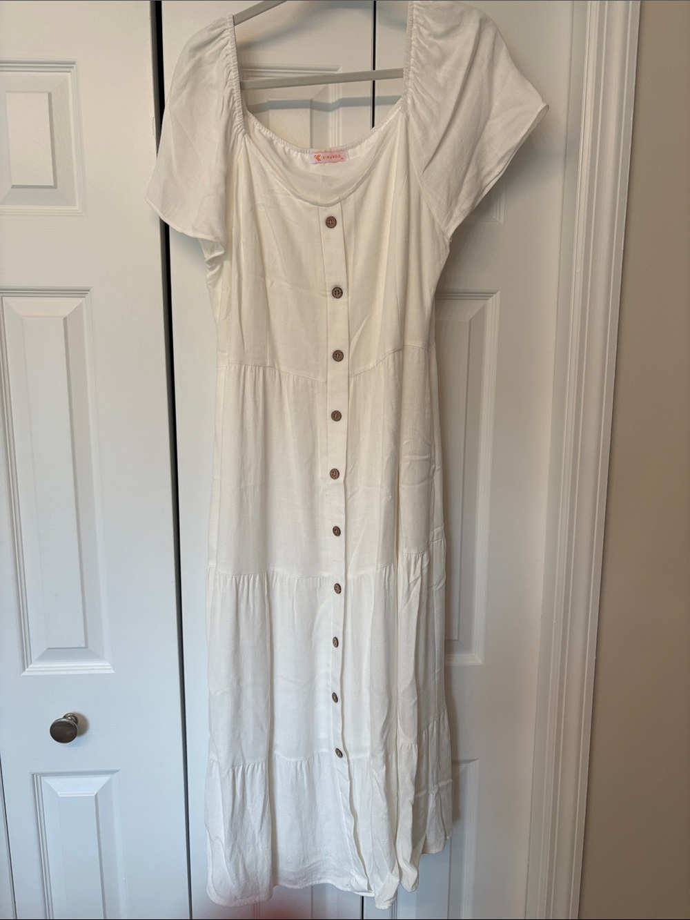 White Button-Front Midi Dress